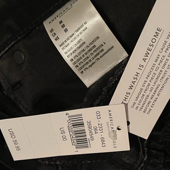 NEW! American Eagle Size 00 MOM Skort, Black Denim Mini Skirt - Picture 8 of 9